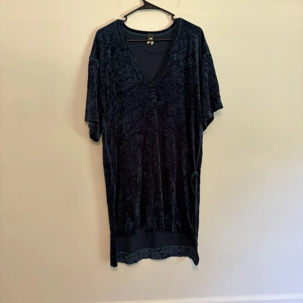 We The Free Free People‎ Teal Blue Crushed Velvet V-Neck Tunic Top Mini Dress XS